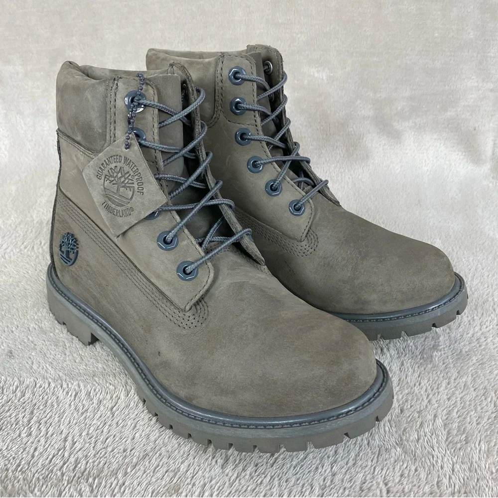 Timberland Premium 6 in Womens Boots Size 7.5 Gray Nubuck Waterproof Insulated
